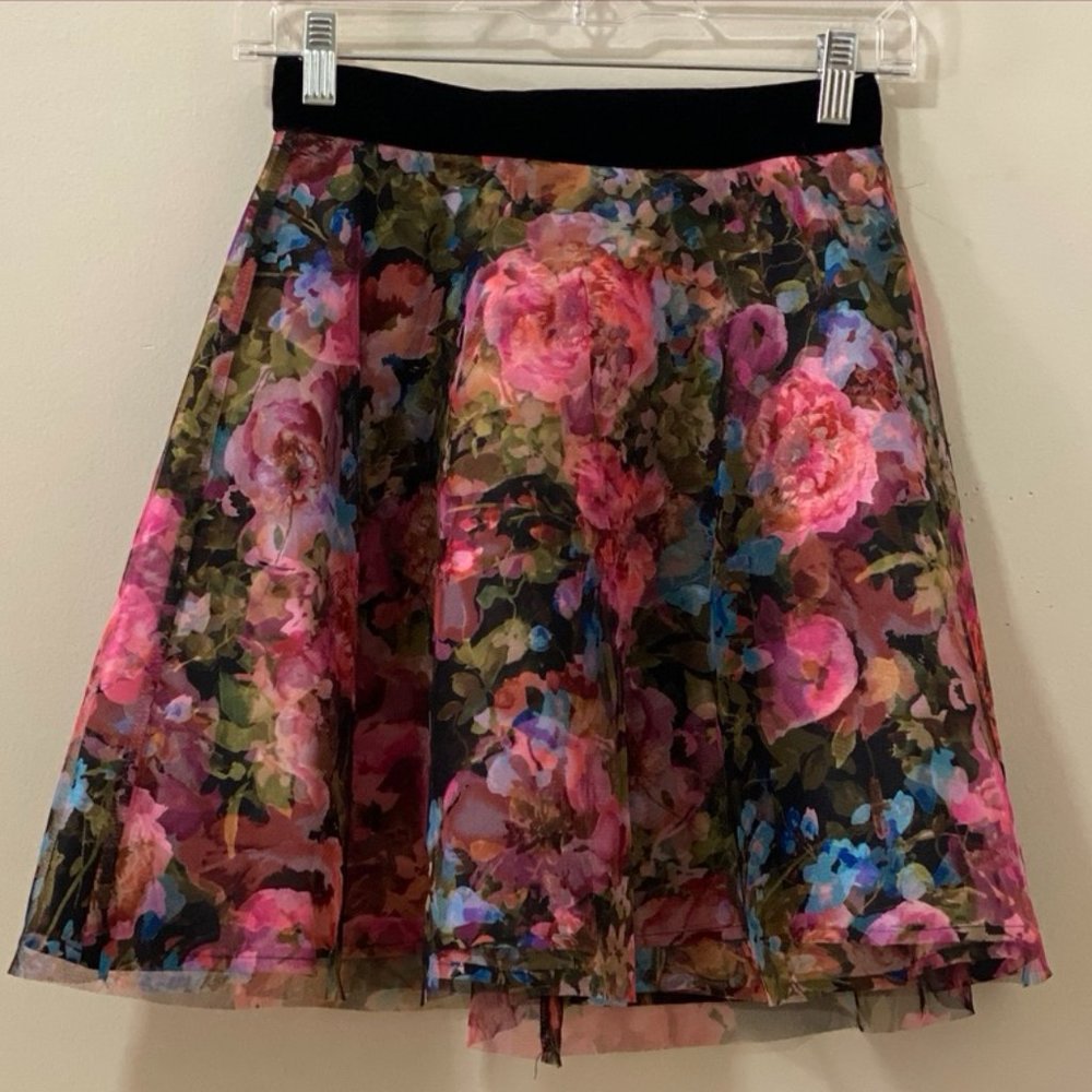 Trixxi 5 Black Floral Sheer Layered Skirt
